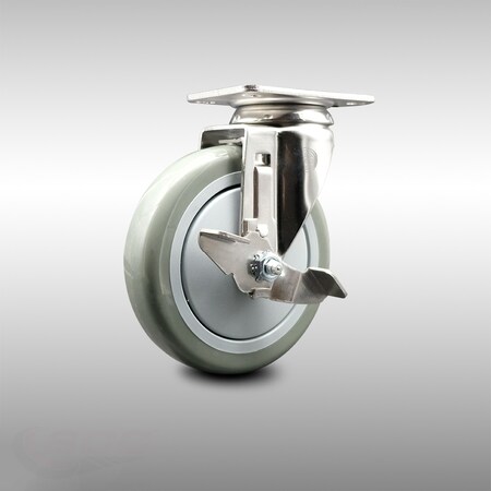 Service Caster 5 Inch 316SS Gray Polyurethane Wheel Swivel Top Plate Caster with Brake SCC SCC-SS31620S514-PPUB-TLB